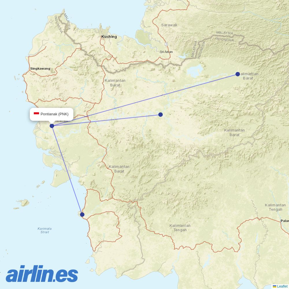 Wings Air from Supadio destination map