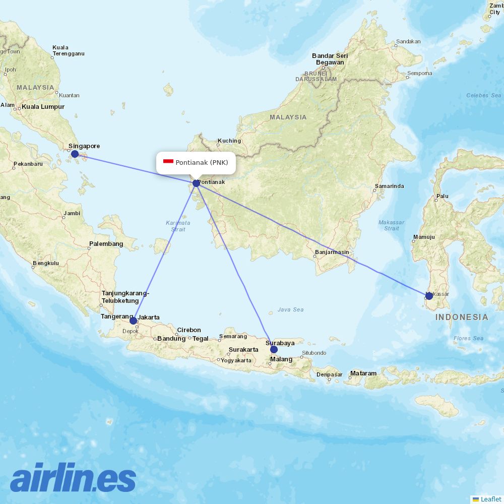 Lion Air from Supadio destination map