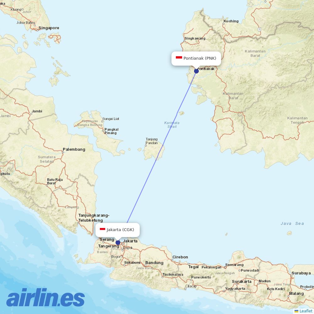 Sriwijaya Air from Supadio destination map