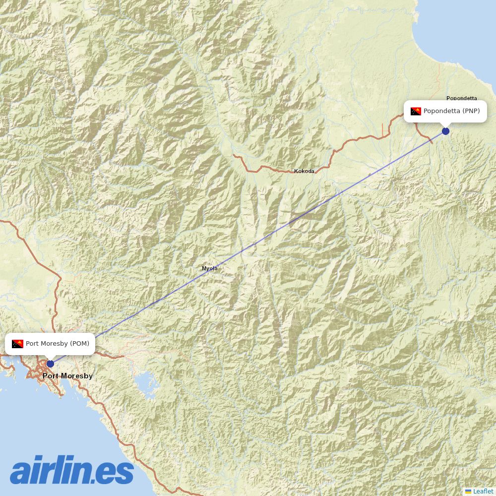 PNG Air from Popondetta destination map