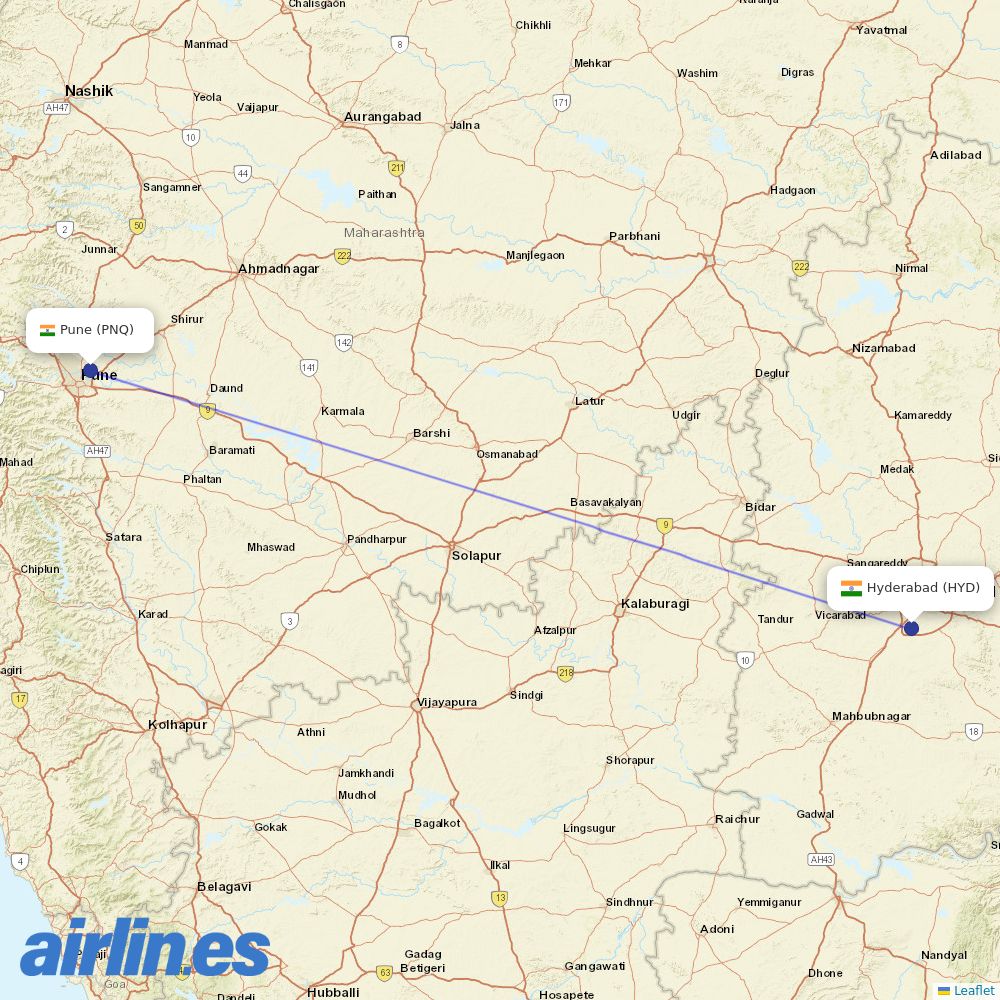 Alliance Air from Pune destination map