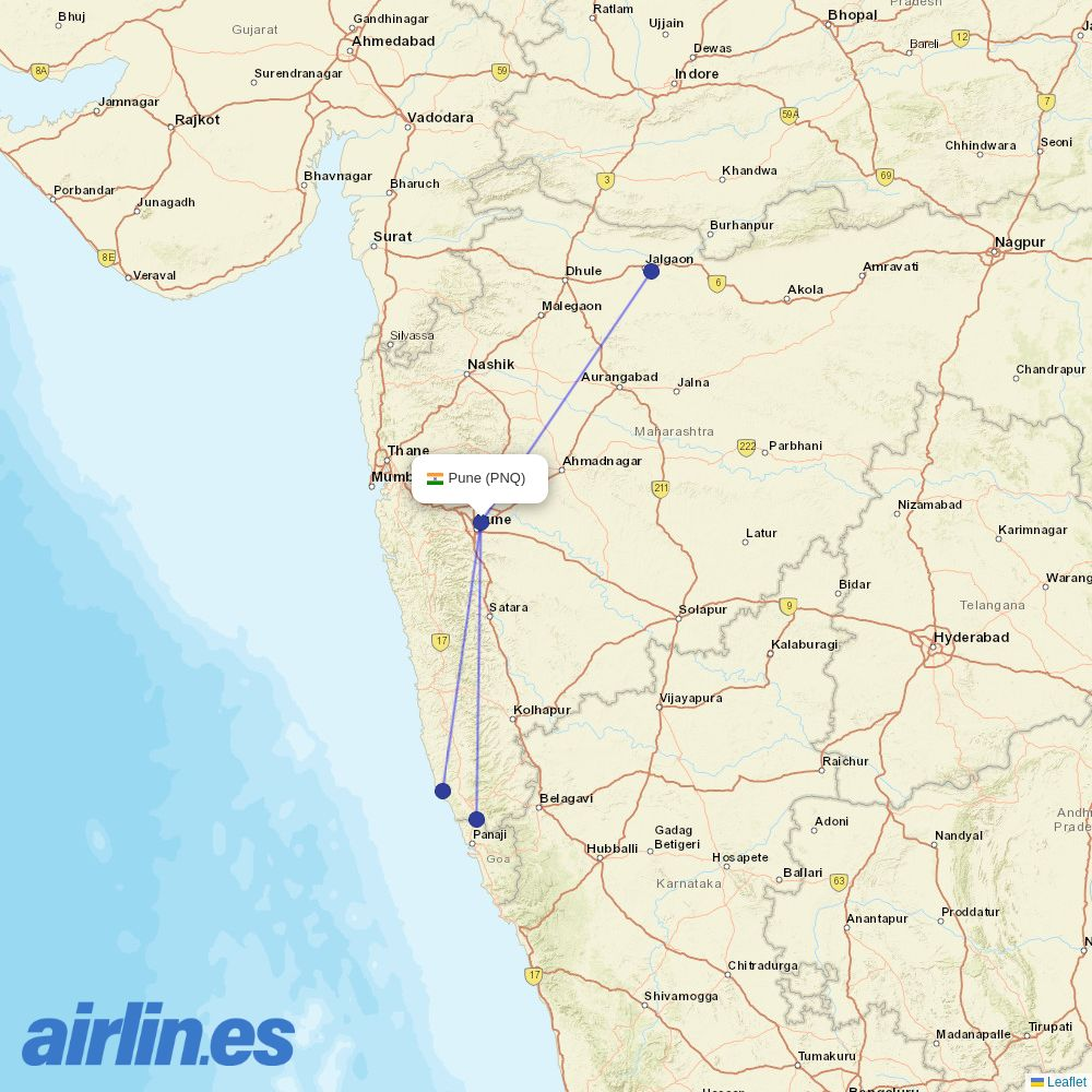 Fly91 from Pune destination map