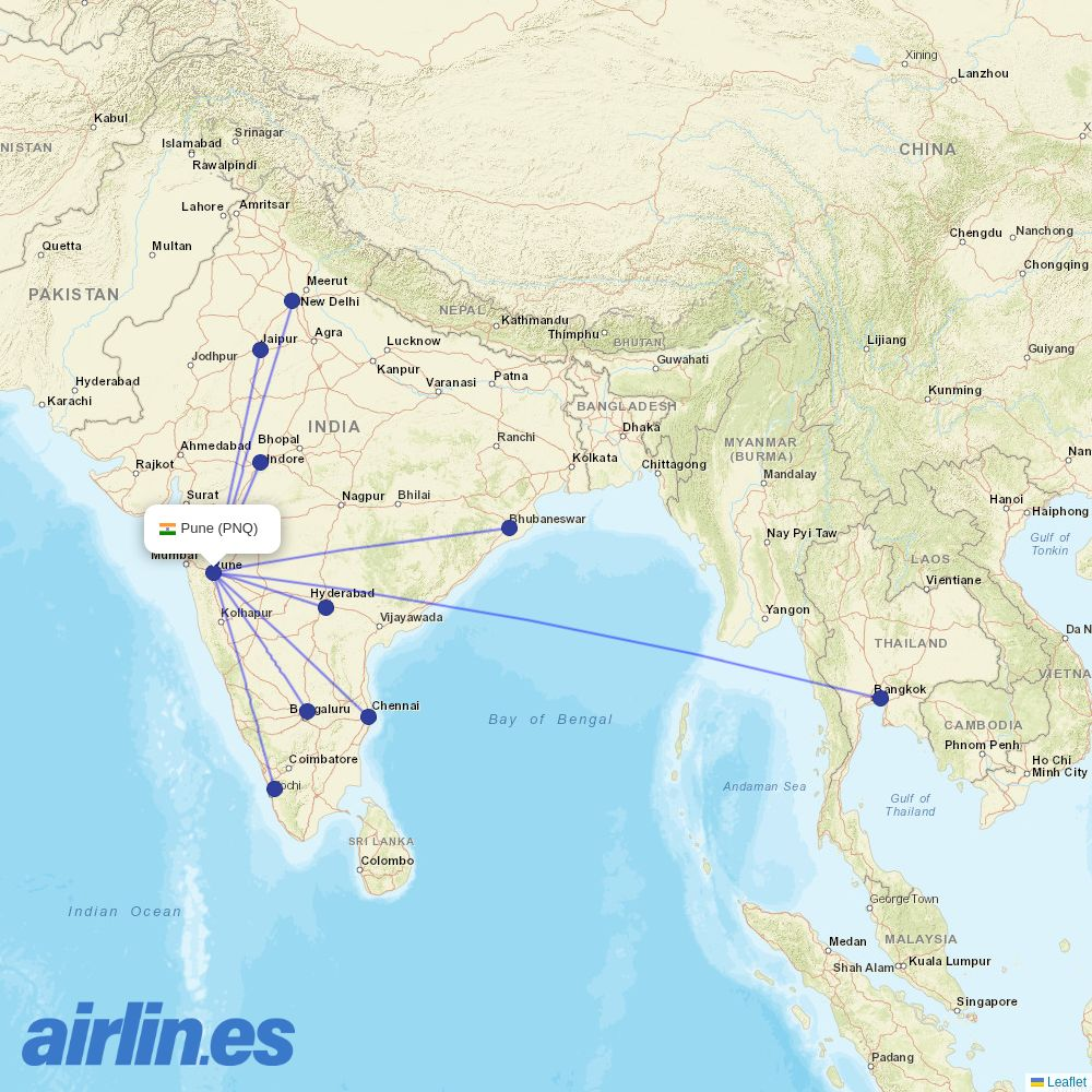 Air India Express at PNQ route map