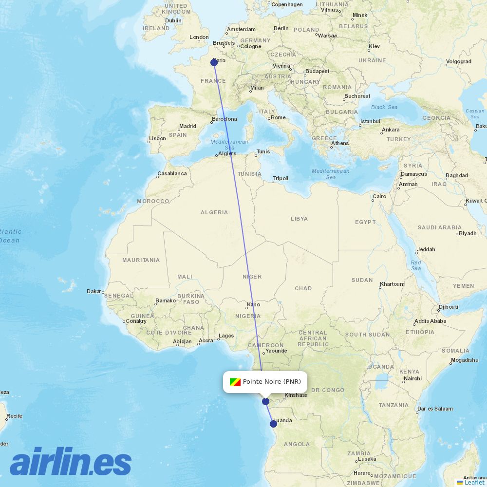 Air France from Pointe Noire destination map