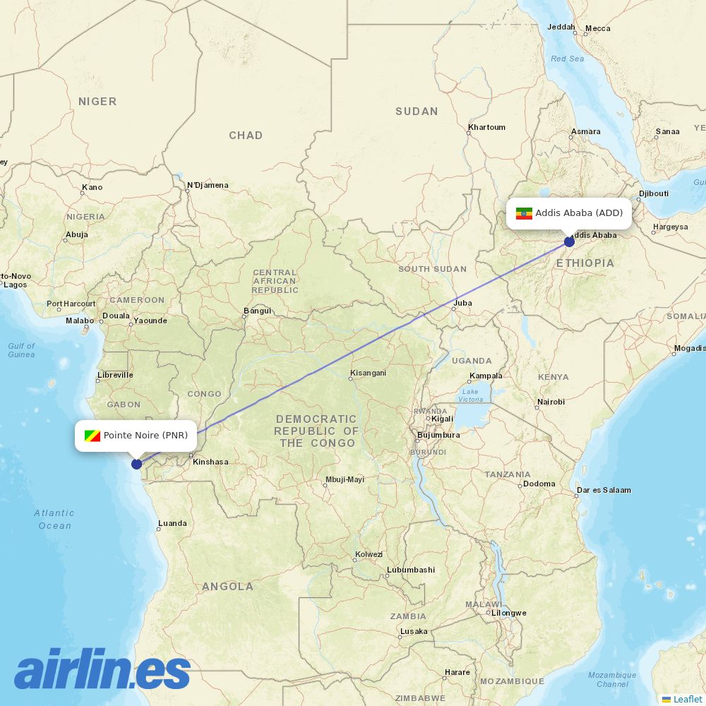 Ethiopian Airlines from Pointe Noire destination map