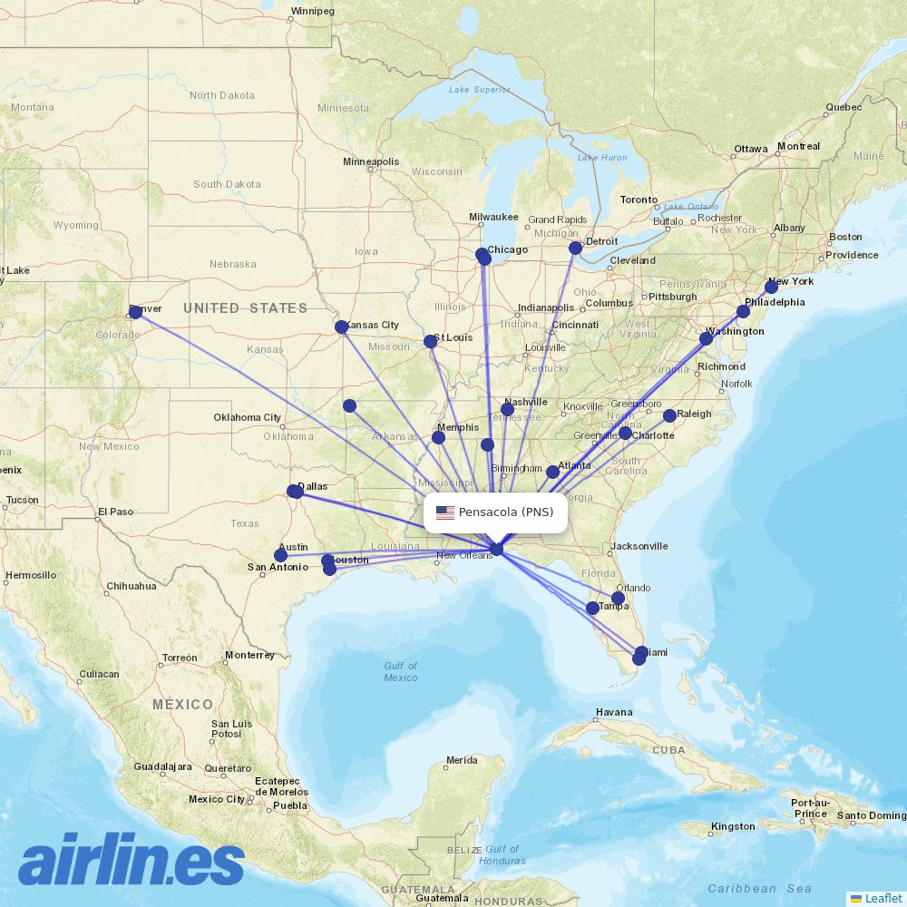 United Airlines from Pensacola Rgnl destination map