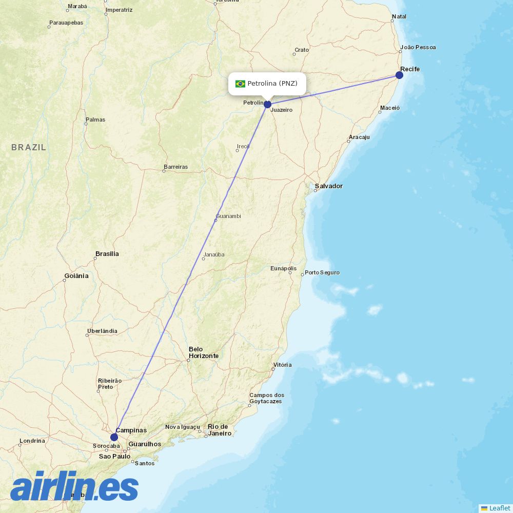 Azul from Petrolina destination map