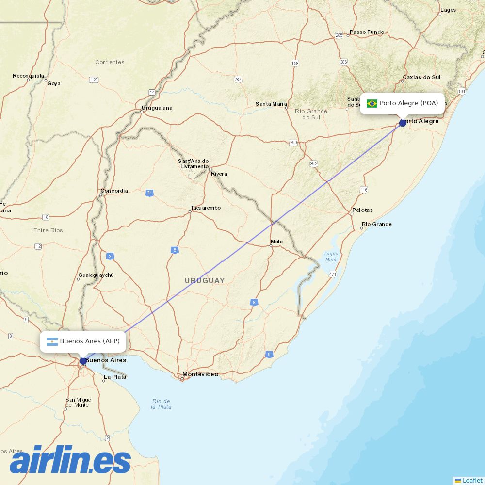 Aerolineas Argentinas from Salgado Filho destination map