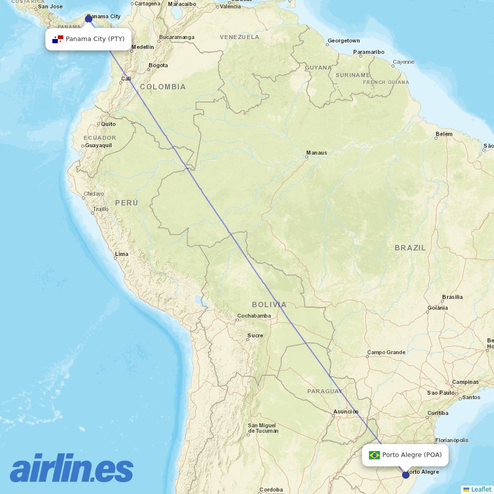 Copa Airlines from Salgado Filho destination map
