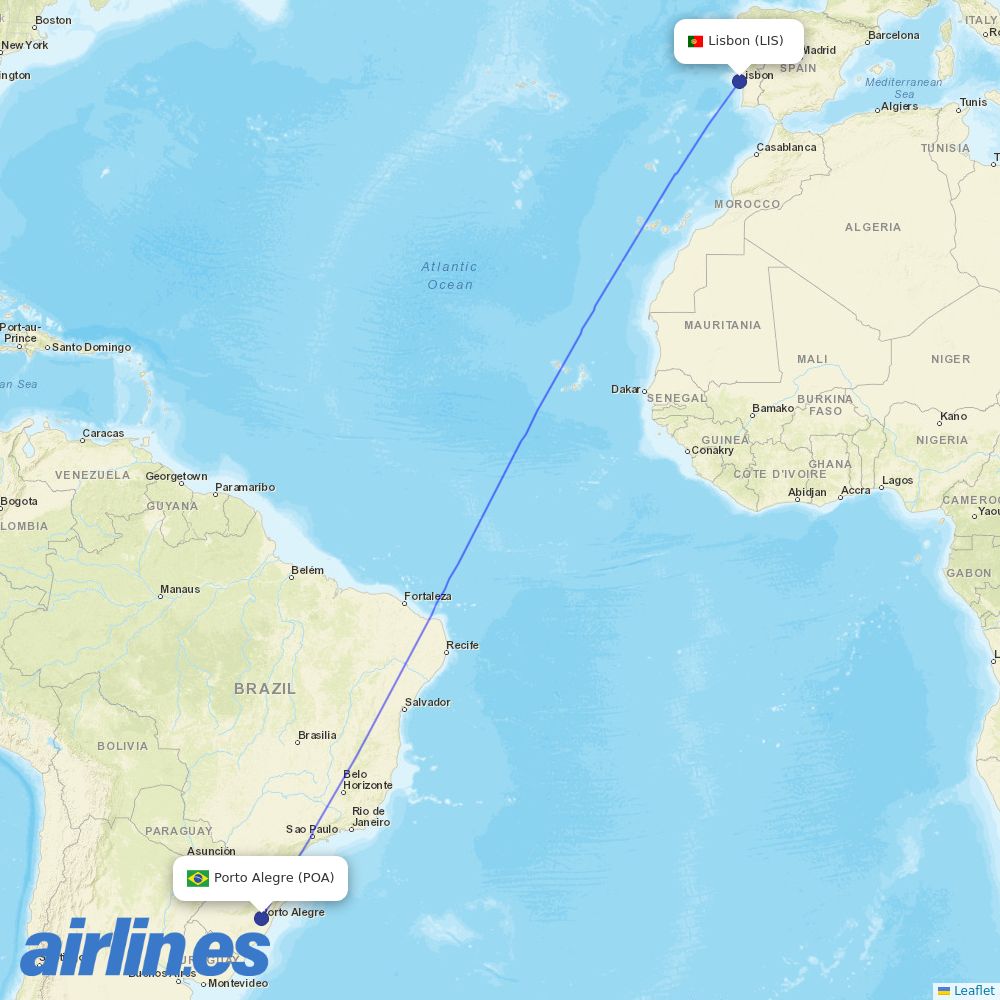 TAP Portugal from Salgado Filho destination map