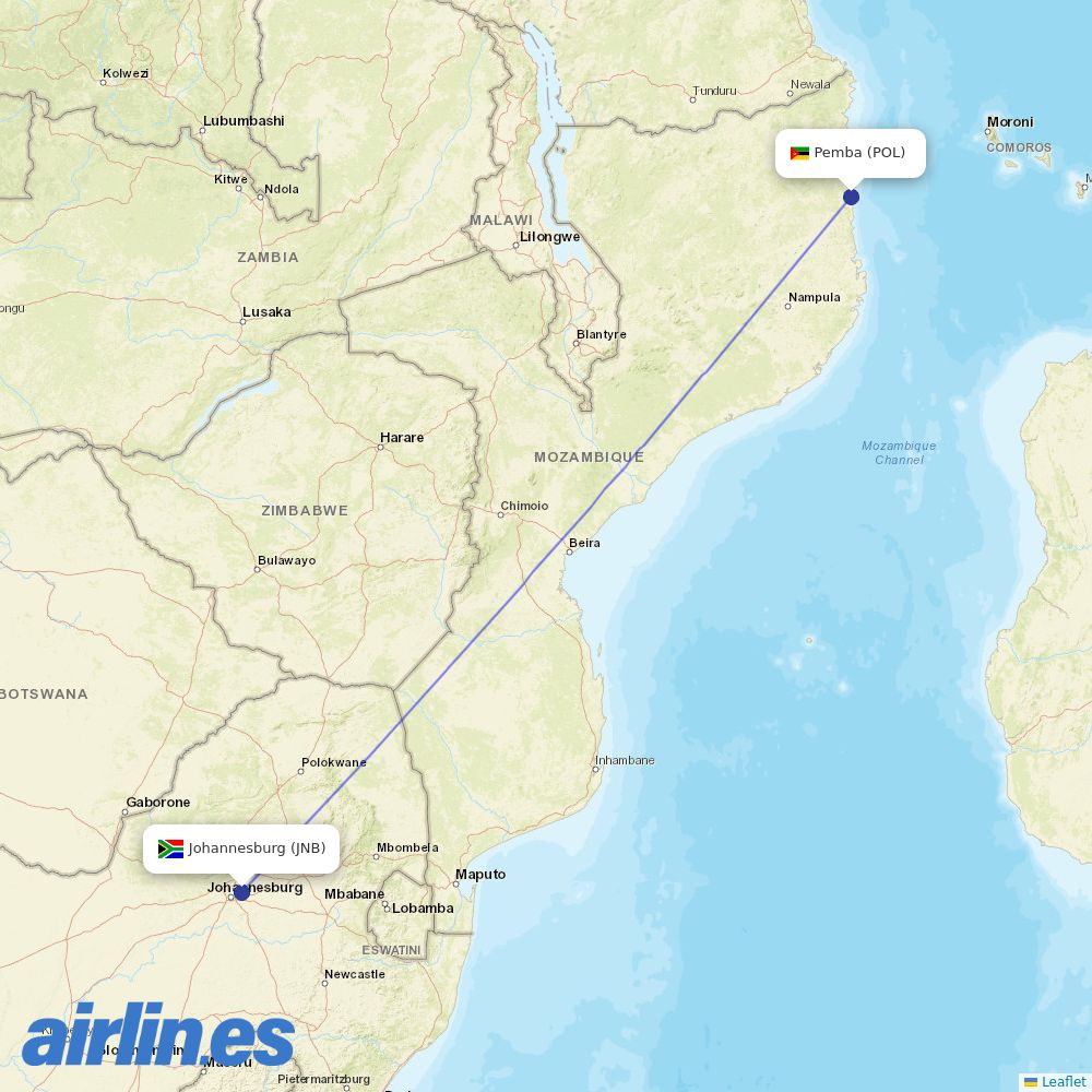Airlink from Pemba destination map