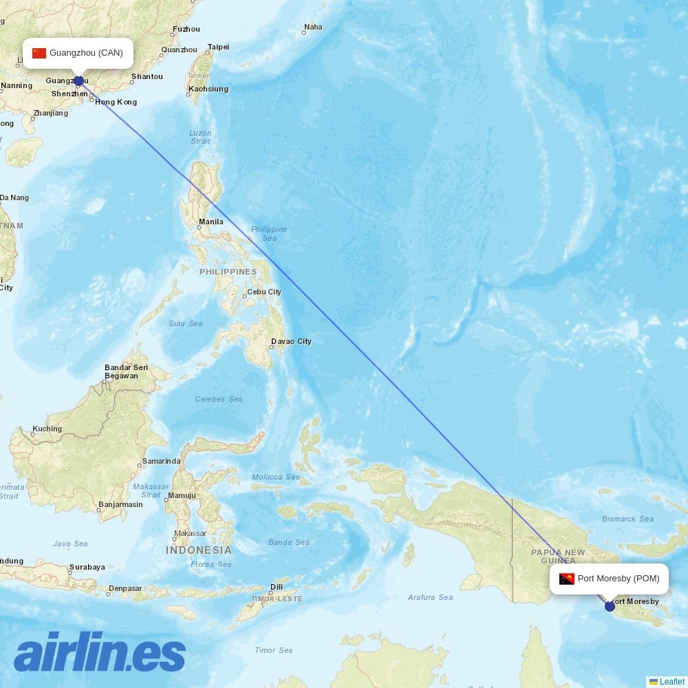China Southern Airlines from Port Moresby Jacksons International destination map