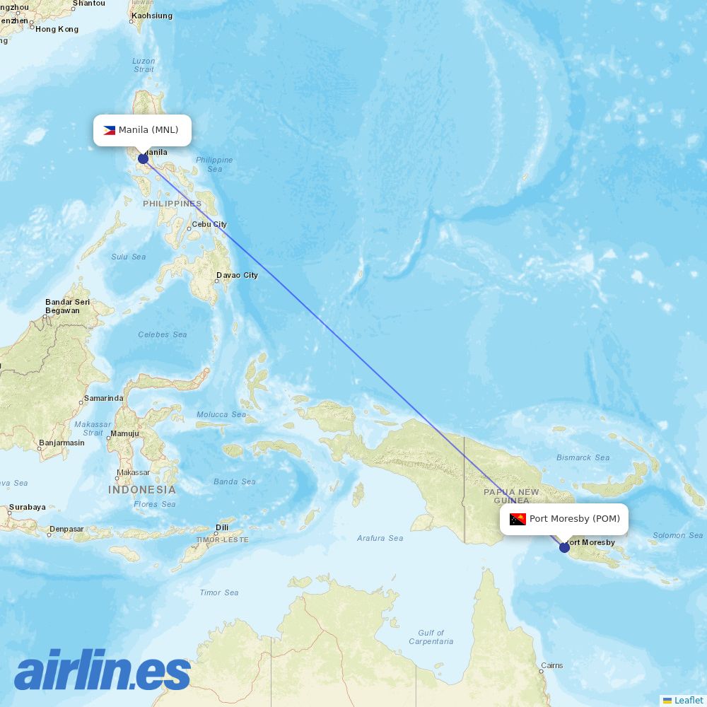 Philippine Airlines from Port Moresby Jacksons International destination map