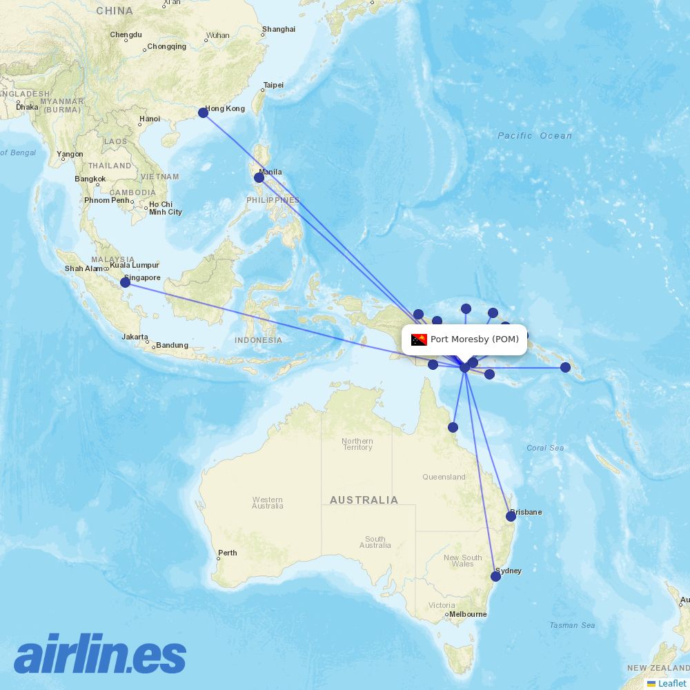 Air Niugini at POM route map