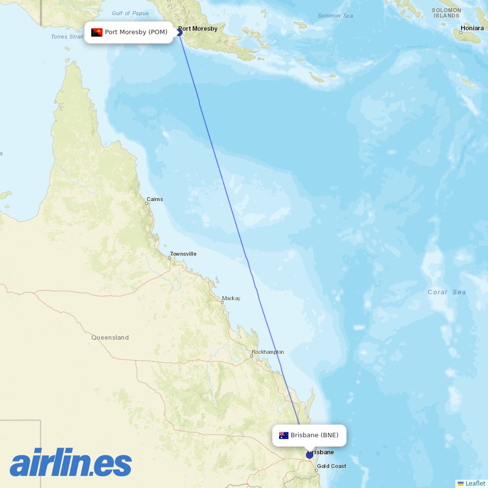 Qantas from Port Moresby Jacksons International destination map