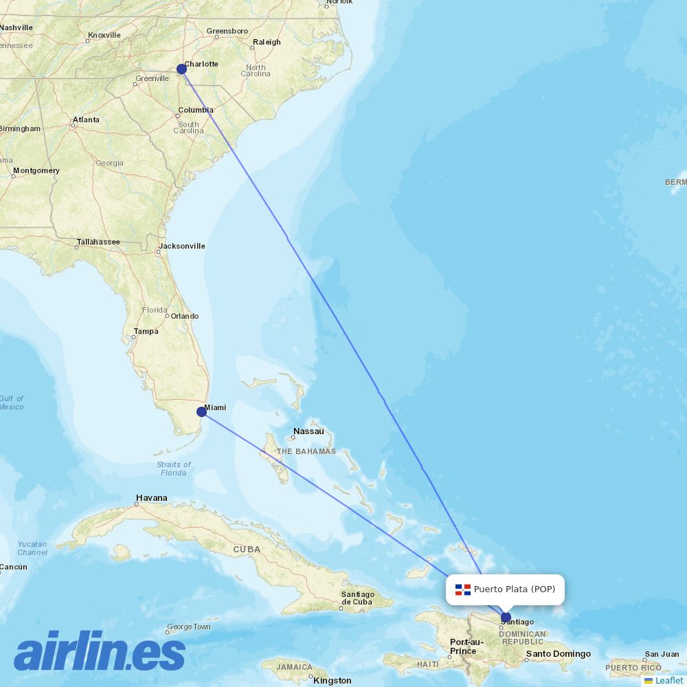 American Airlines from Gregorio Luperon International destination map
