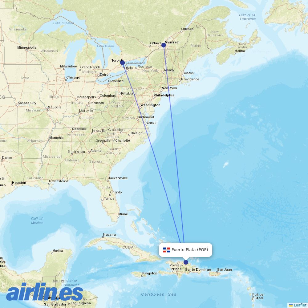 Air Canada from Gregorio Luperon International destination map