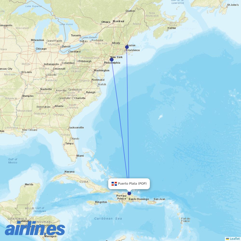 JetBlue Airways from Gregorio Luperon International destination map