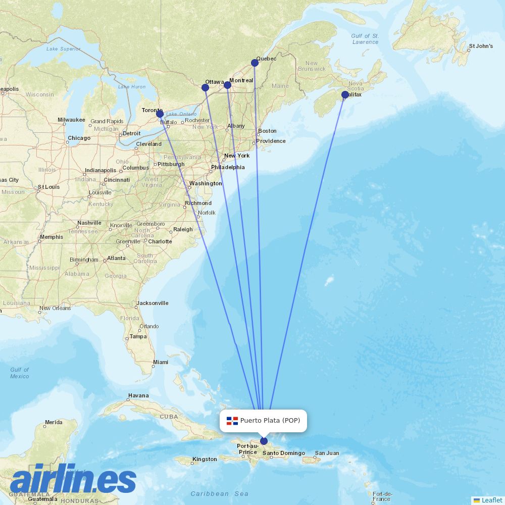 Air Transat from Gregorio Luperon International destination map