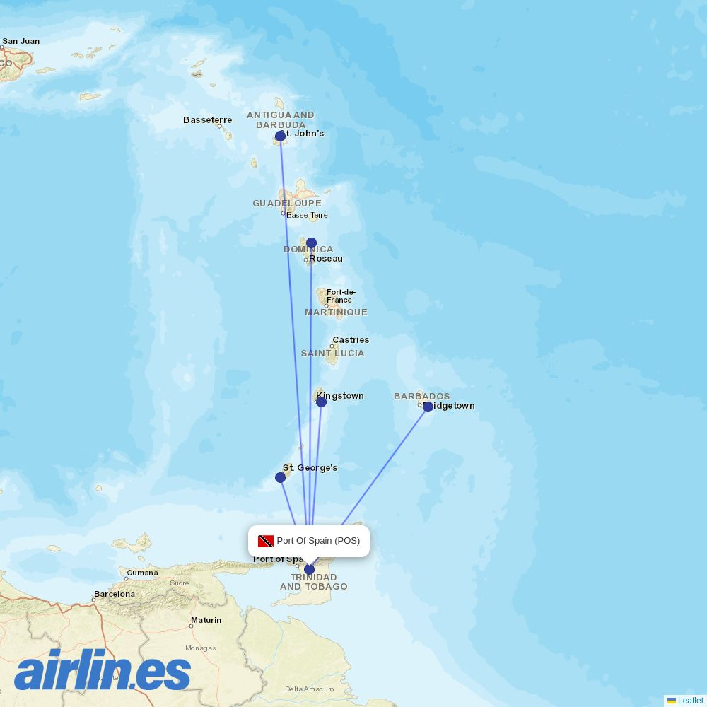 LIAT20 at POS route map