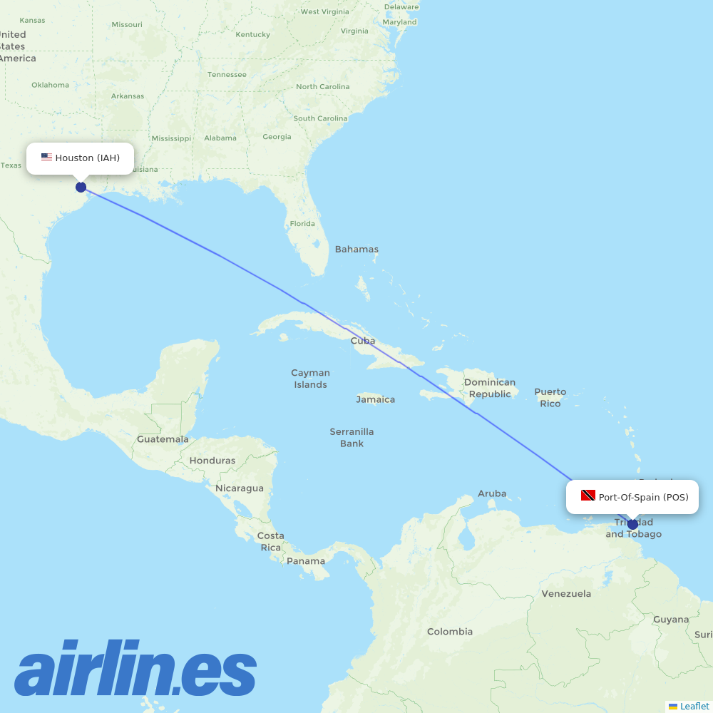 United Airlines from Piarco destination map