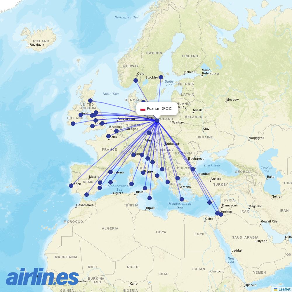 Ryanair from Lawica destination map