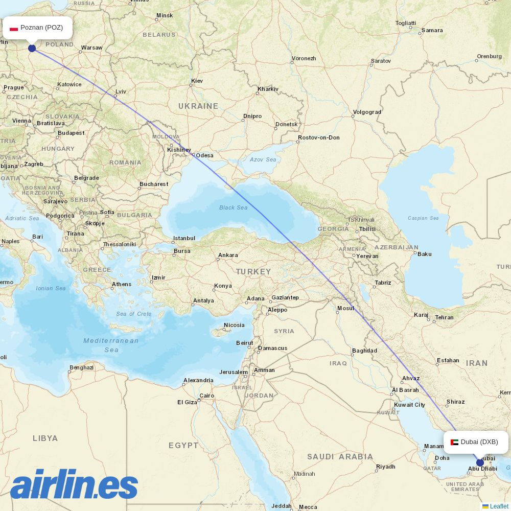 flydubai from Lawica destination map