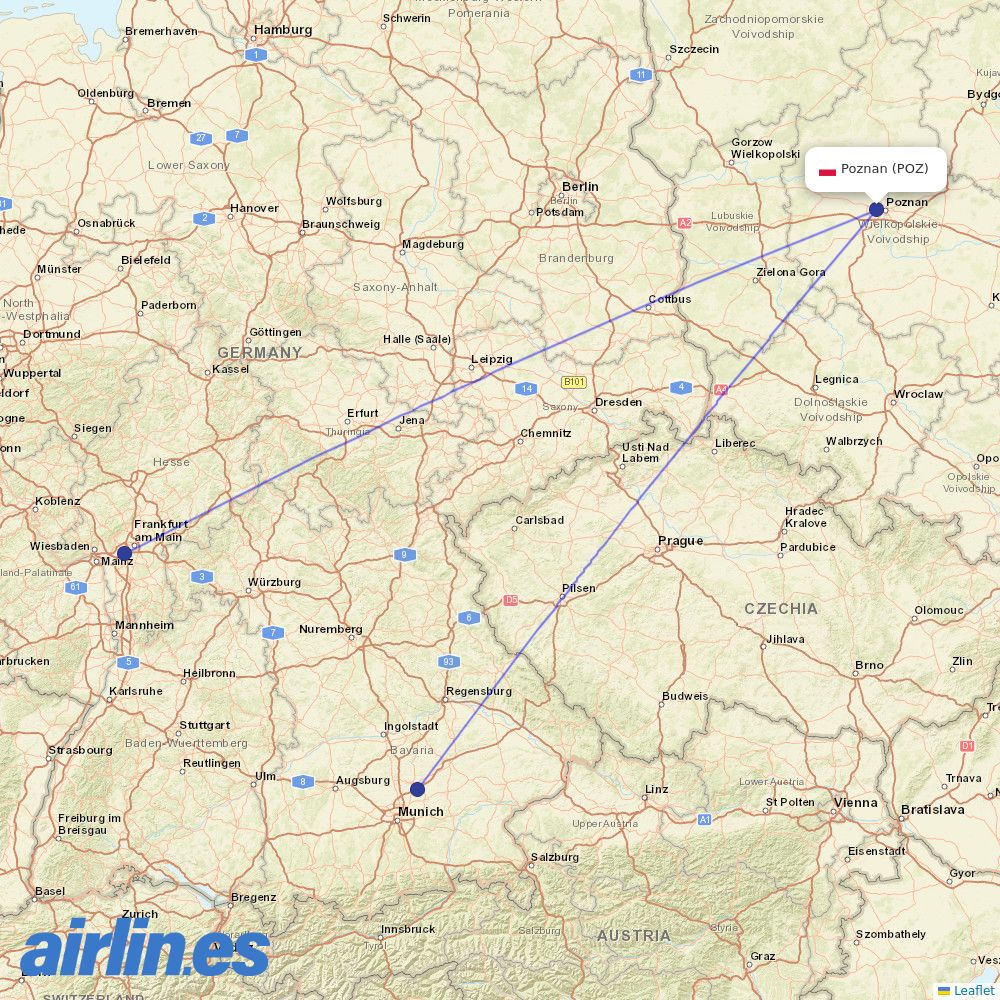 Lufthansa from Lawica destination map