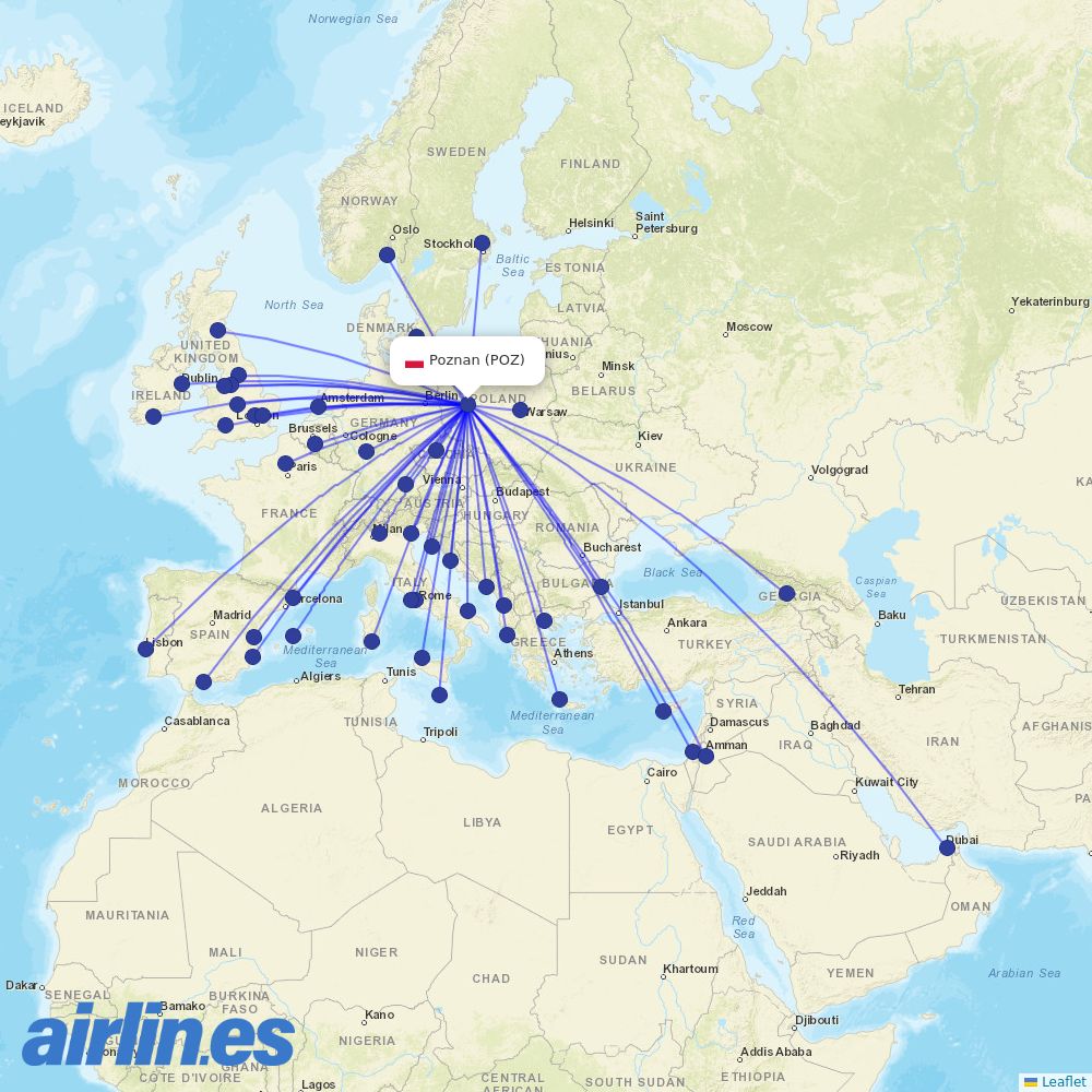 Scandinavian Airlines from Lawica destination map