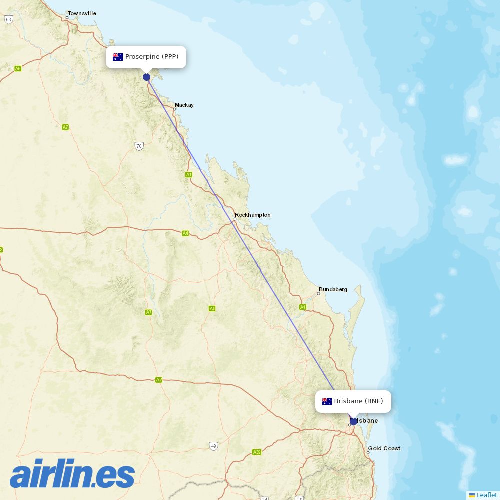 Virgin Australia from Proserpine destination map