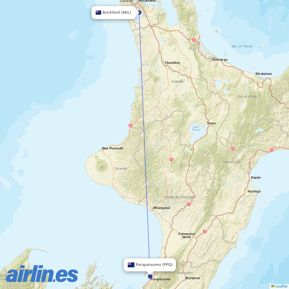 Air Chathams from Paraparaumu destination map