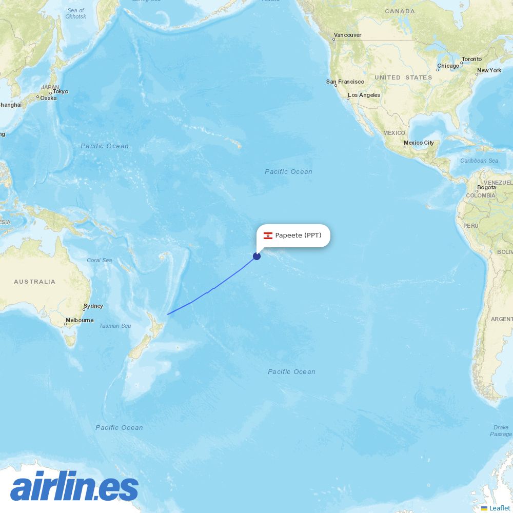 Air New Zealand from Faa\\'a International destination map