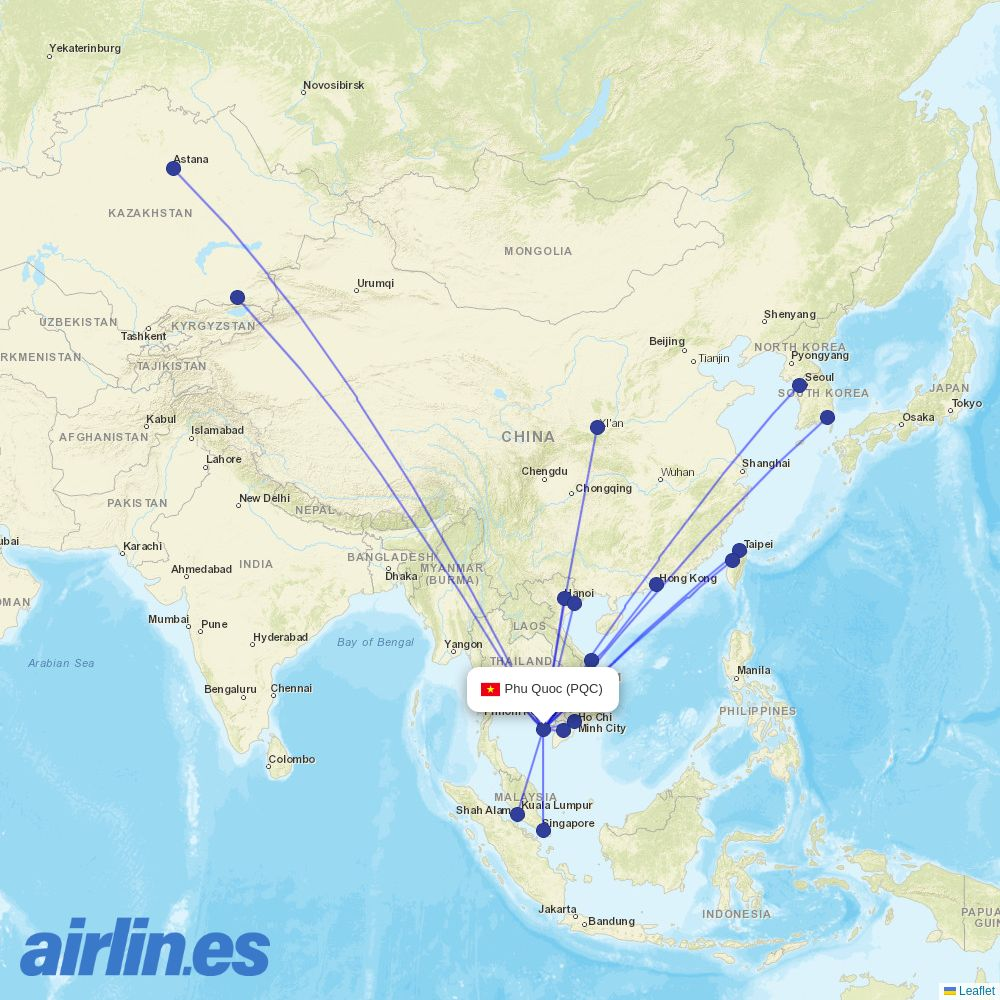 HK Express from Duong Dong Airport destination map