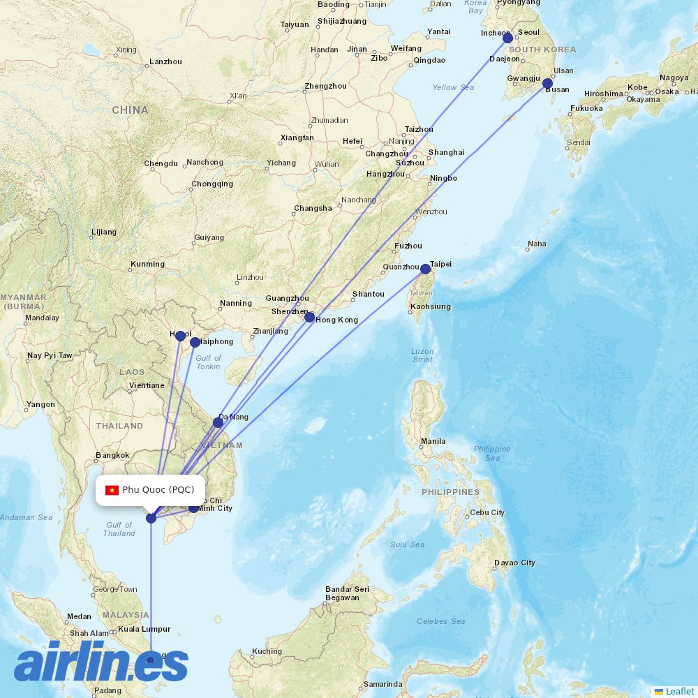 VietJet Air from Duong Dong Airport destination map