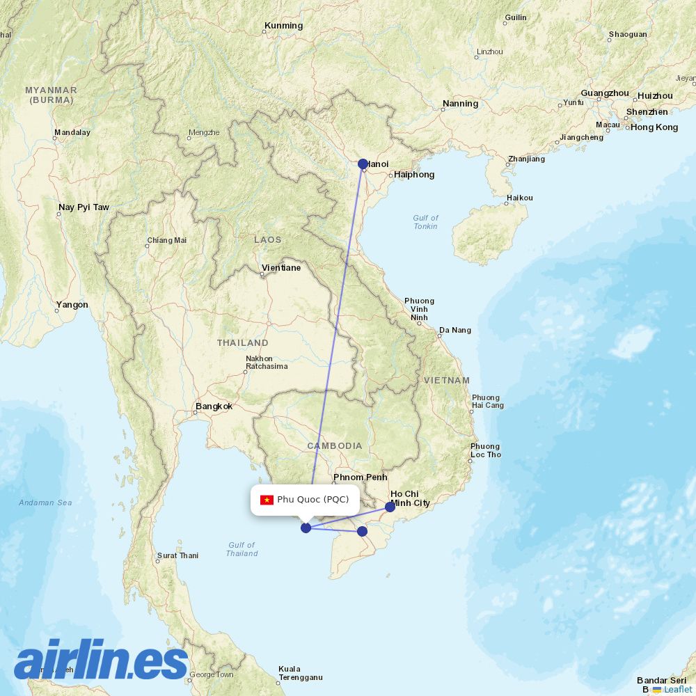Vietnam Airlines at PQC route map