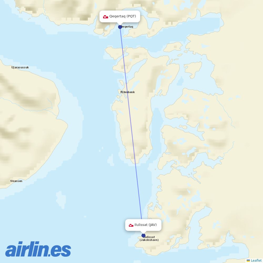 Air Greenland from Qeqertaq Heliport destination map