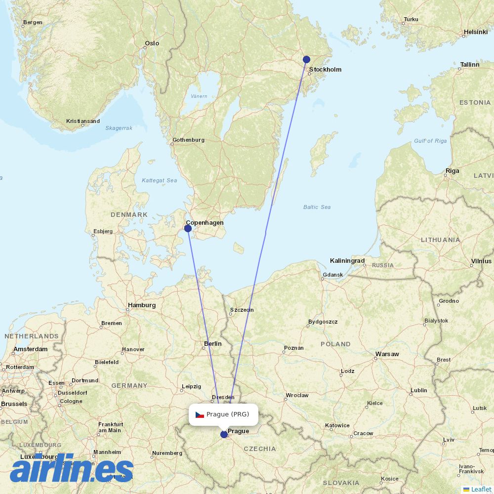 Norwegian Air Sweden from Václav Havel Airport Prague destination map