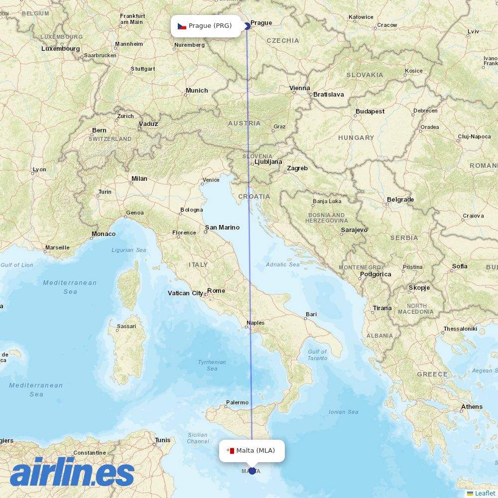 KM Malta Airlines from Václav Havel Airport Prague destination map