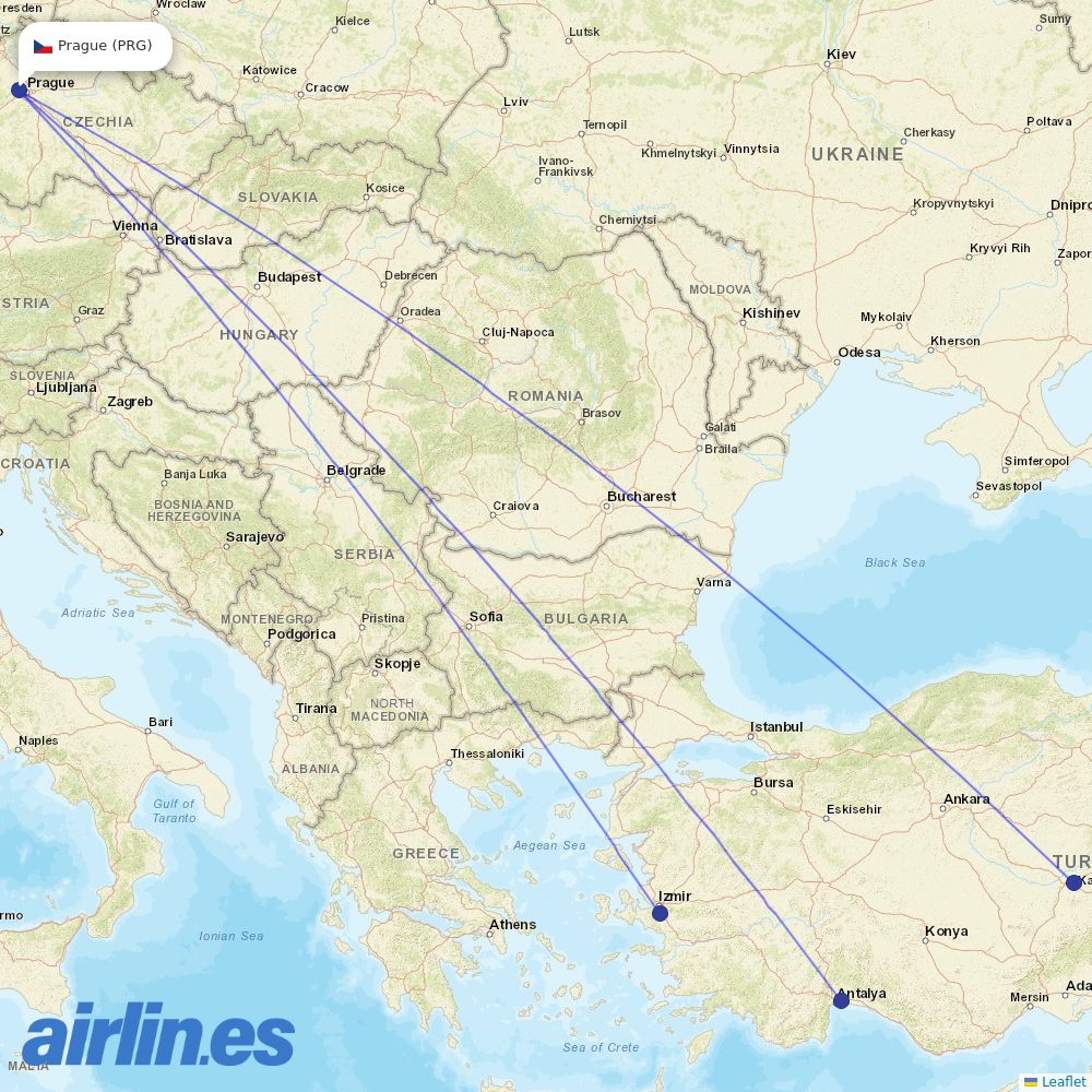 SunExpress from Václav Havel Airport Prague destination map