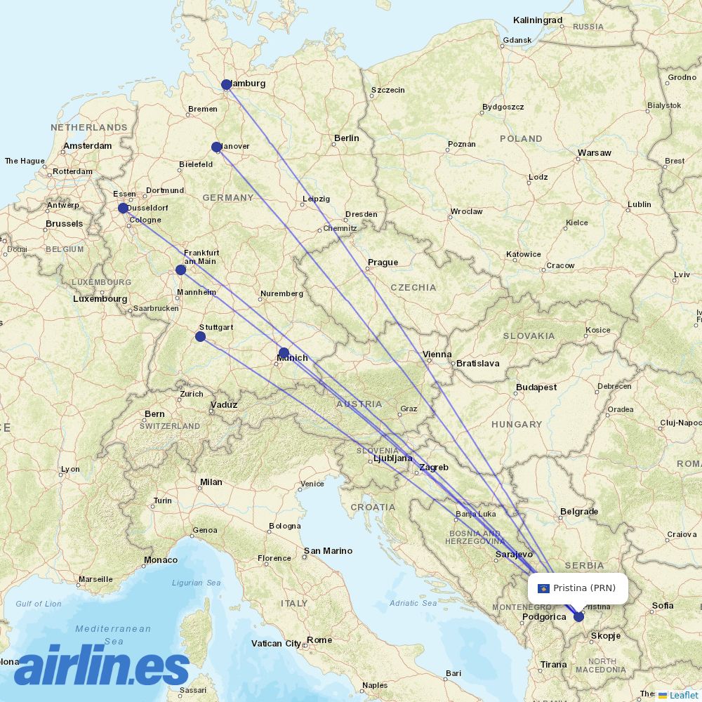 Eurowings from Pristina destination map