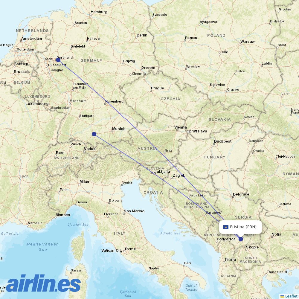 Wizz Air from Pristina destination map