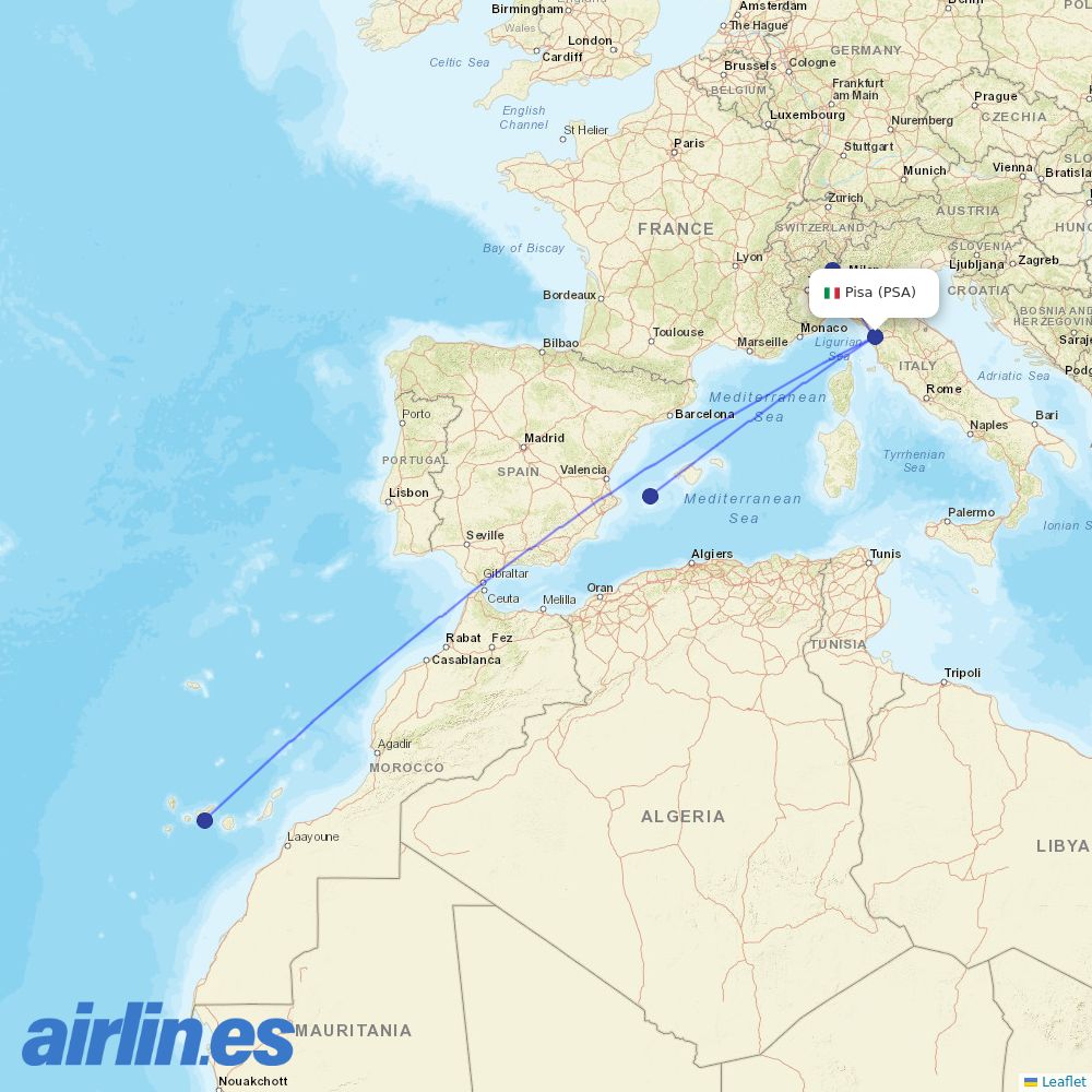 Neos from Pisa International Airport destination map