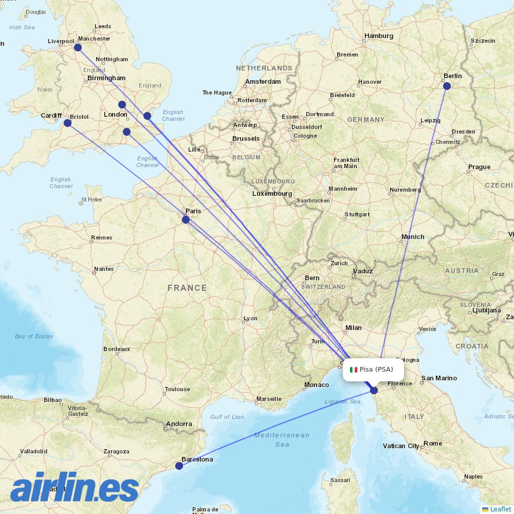 easyJet from Pisa International Airport destination map