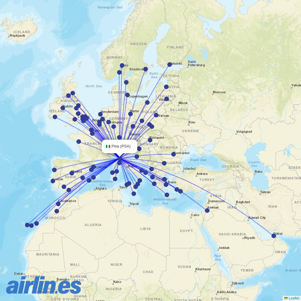 Wizz Air Malta from Pisa International Airport destination map