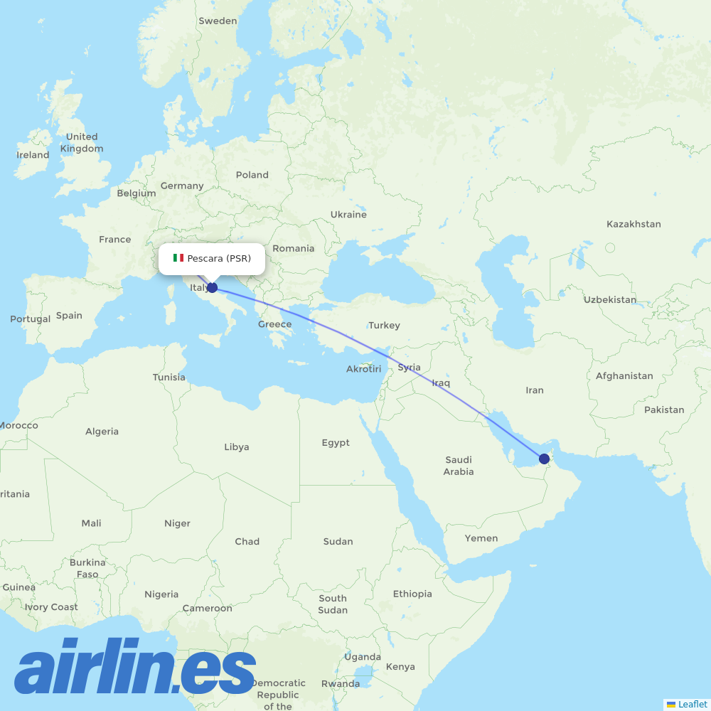 Neos from Pescara destination map