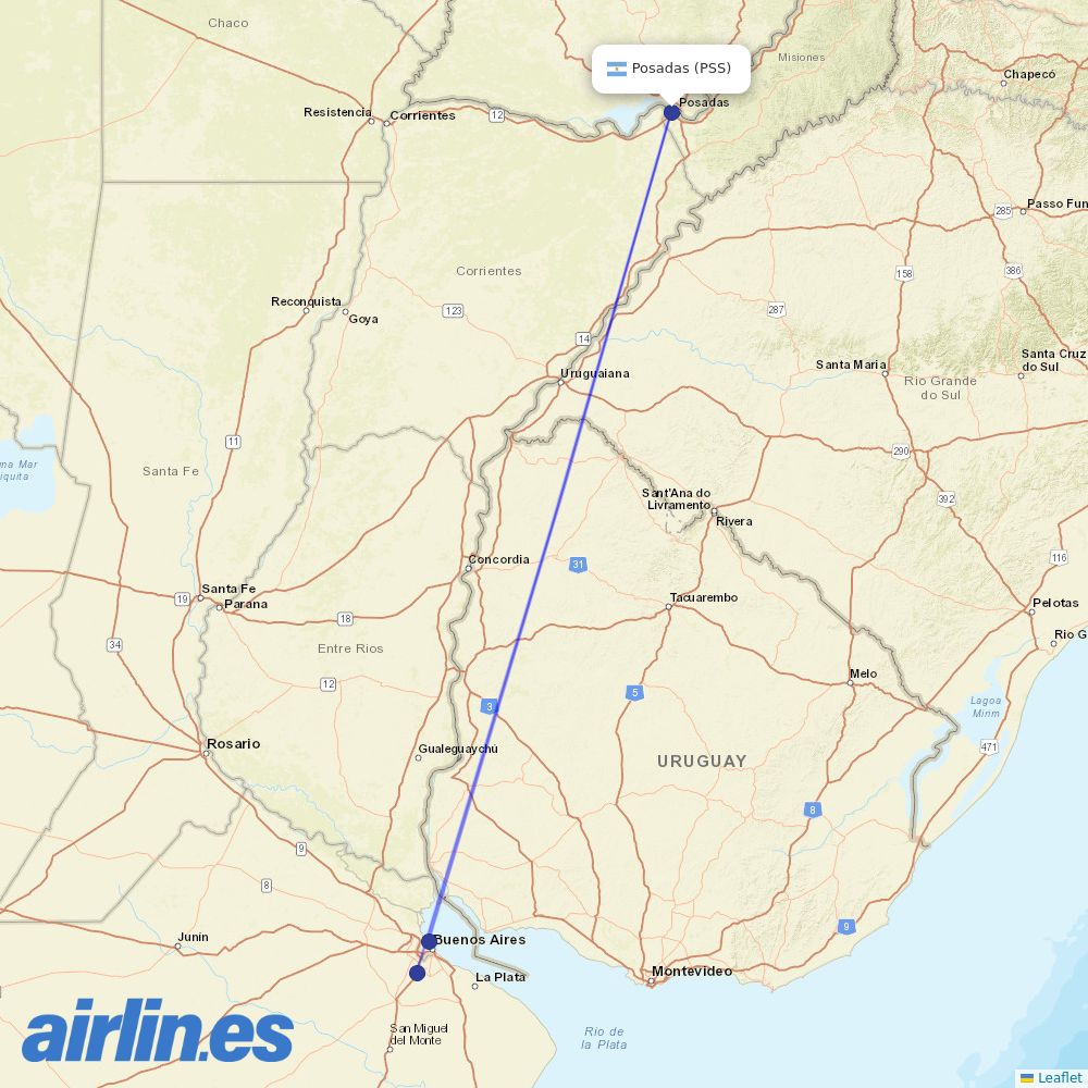 Felix Airways from Posadas destination map