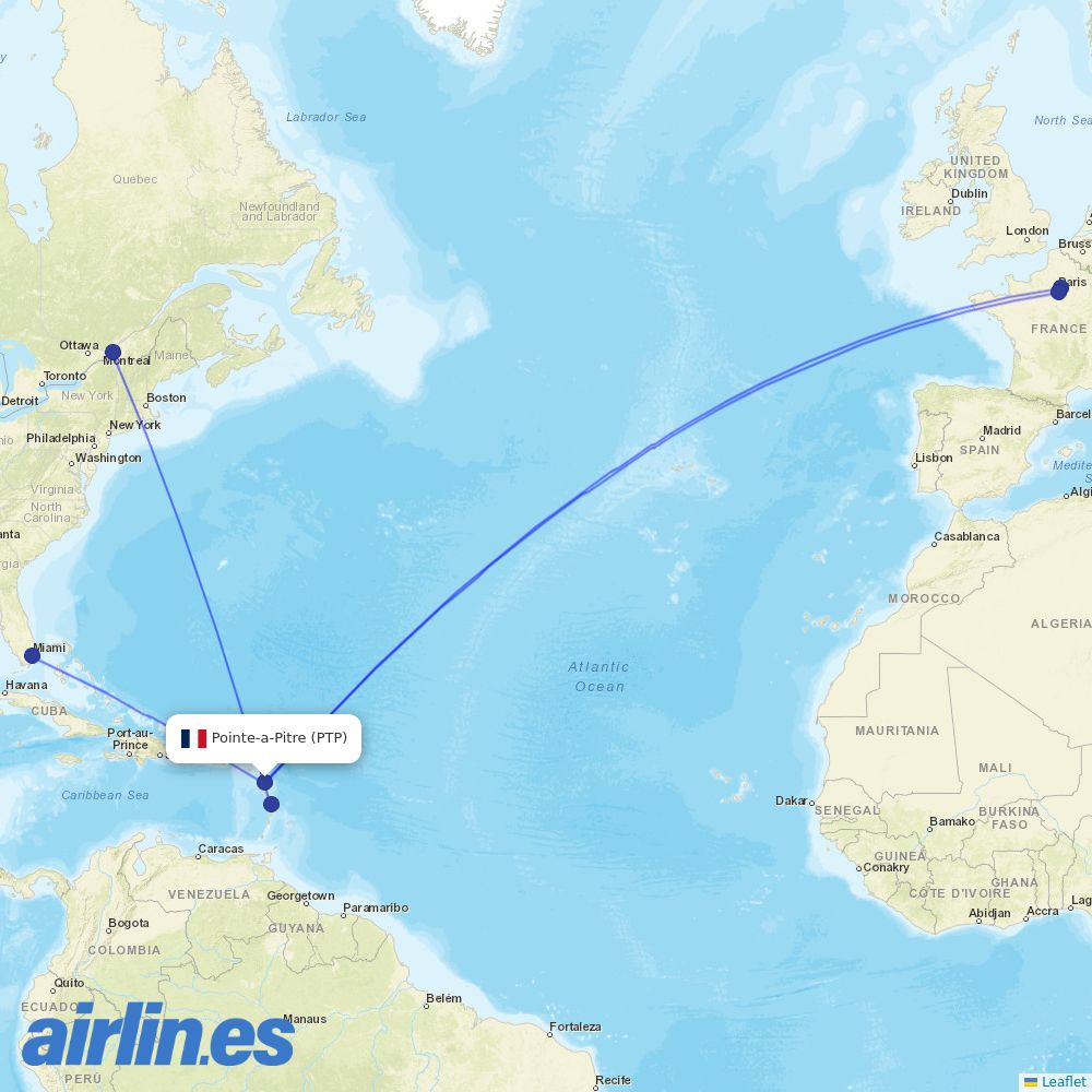 Air France from Le Raizet destination map