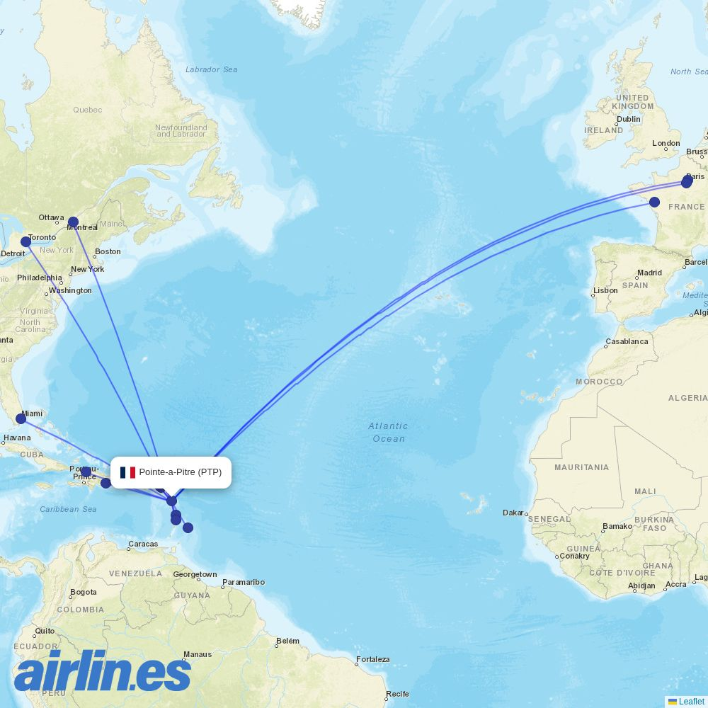 Sunrise Airways from Le Raizet destination map