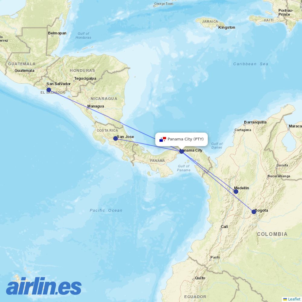 AVIANCA from Tocumen International destination map