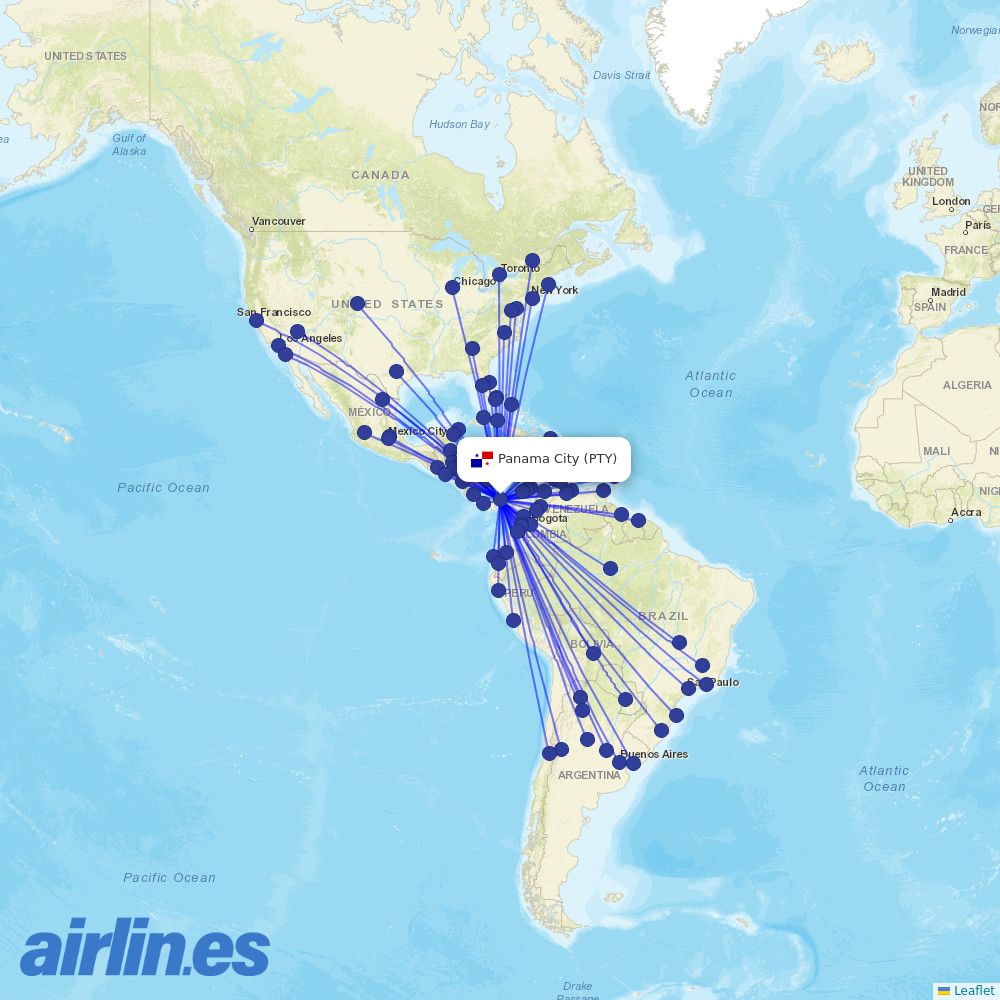 Copa Airlines at PTY route map